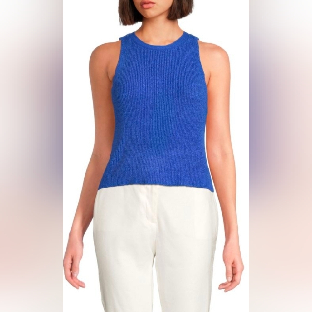 Nwt Calvin Klein Womens  Ribbed Sleeveless Sweater Crew Neck Medium  Blue